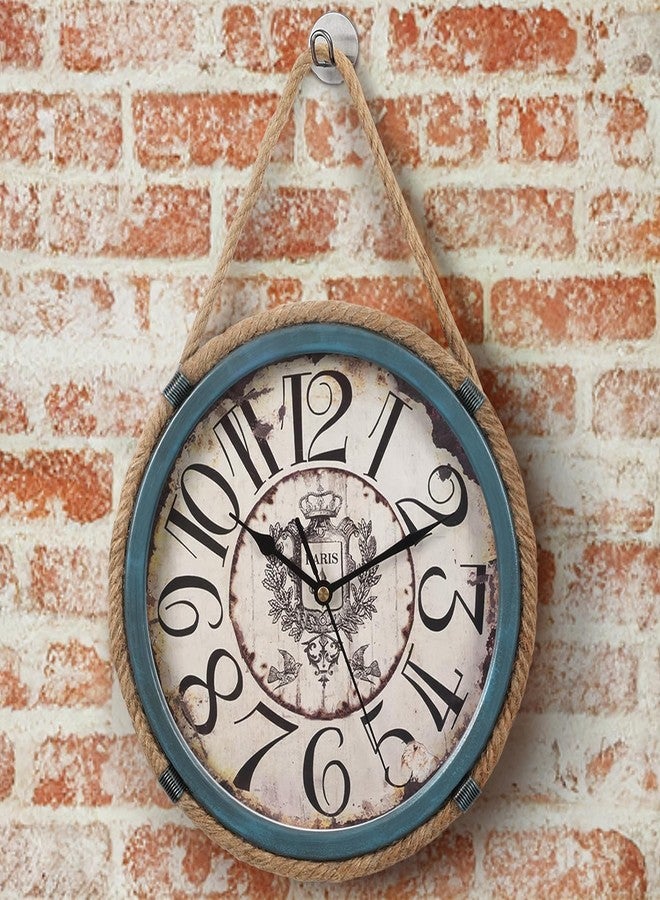 ABOUT SPACE Wall Clock for Home - 11 inch Vintage Rope Hanging Analog Clock Retro Persian Themed Ivory Finish for Living Room, Bedroom, Dining Room, Cafe, Restaurant, Farmhouse (Metal - Blue) - Image 1